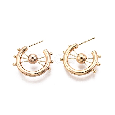 Ion Plating(IP) Brass Wheel Shape Stud Earrings EJEW-C047-03G-1