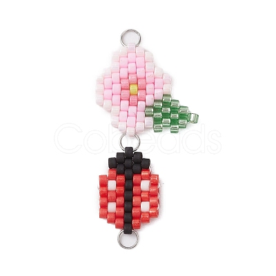 Handmade Glass Seed Beads Woven Connector Charms PALLOY-MZ00311-01-1