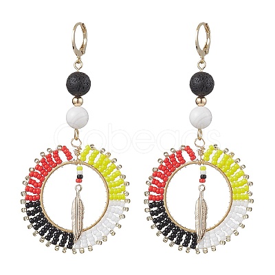 Bohemia Handmade Woven Glass Seed Beads Leverback Earrings EJEW-MZ00149-1