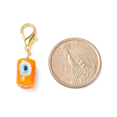 Evil Eye Lampwork Column Pendant Decorations HJEW-JM00742-02-1