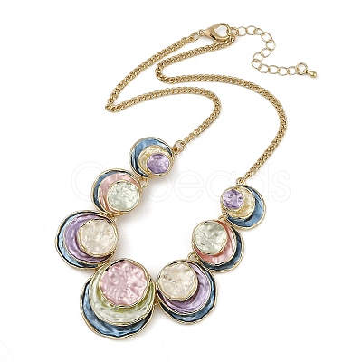 Summer Beach Alloy Colorful Enamel Multi Layer Flat Round Bib Necklaces NJEW-B113-04-1