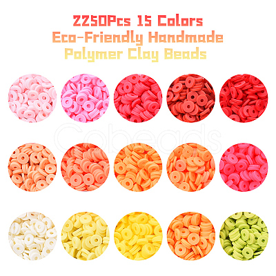 2250Pcs 15 Colors Handmade Polymer Clay Beads CLAY-YW0001-25B-1