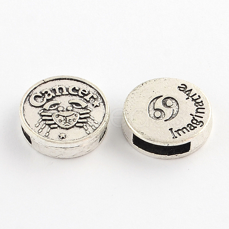 Antique Silver Plated Tibetan Style Flat Round Alloy Slide Charms X-TIBEB-Q063-07AS-NR-1