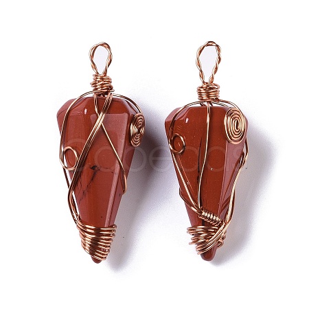 Natural Red Jasper Copper Wire Wrapped Big Pendants G-B073-02RG-05-1