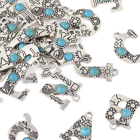 26Pcs 26 Styles Alloy Letter Pendants with Resin Imitation Synthetic Turquoise FIND-TA0003-70-1