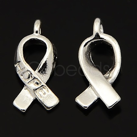 Breast Cancer Awareness Ribbon Carved Word Hope Tibetan Style Alloy Message Pendants K095A021-1