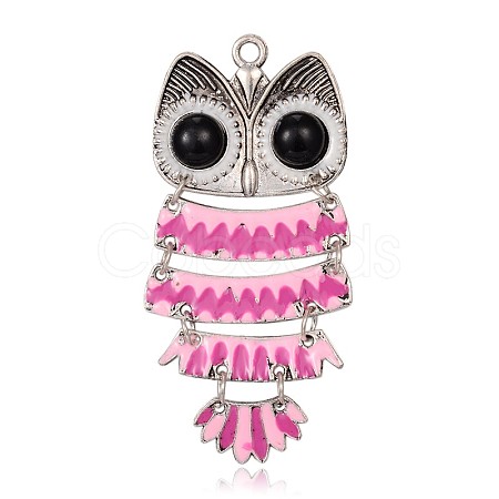Antique Silver Plated Alloy Enamel Owl Pendants for Halloween Jewelry ENAM-J083-12AS-1