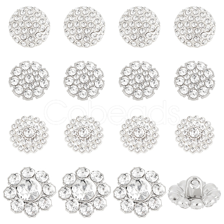 AHADERMAKER 24Pcs 4 Styles 1-Hole Alloy Rhinestone Shank Buttons BUTT-GA0001-18-1