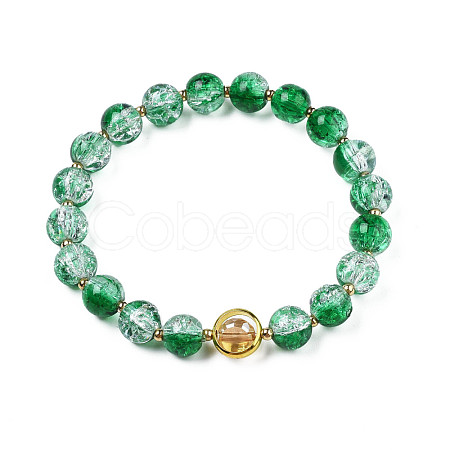Round Glass Beaded Stretch Bracelet with Gold Plated Brass Ring for Women BJEW-N018-02I-1