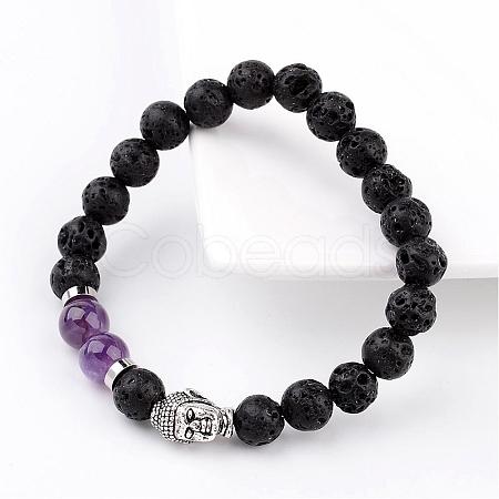 Natural Lava Rock Bead Stretch Bracelets BJEW-JB02273-03-1