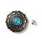 Alloy Buttons, with Synthetic Turquoise, DIY Accessaries, Flat Round with Flower, Sky Blue, 25x11mm, Hole: 2.5mm