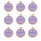 Alloy Enamel Charms, Flat Round with Smiling Face, Lilac, 14.5x12x1.5mm, Hole: 1.5mm