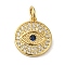 Brass Micro Pave Clear Cubic Zirconia Pendants, Flat Round with Eye, Real 18K Gold Plated, 13.5x11.5x2.7mm, Hole: 3.2mm