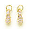 Brass Pendants, with Micro Pave Cubic Zirconia, teardrop, Clear, Golden, 12x4x3mm, Hole: 3.5mm