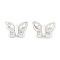 Alloy Beads, with Rhinestone, Butterfly, Matte Silver Color, 9.5x13.5x6mm, Hole: 1.6mm