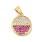 Brass Micro Pave Cubic Zirconia Pendants, Cadmium Free & Lead Free, Long-Lasting Plated, Flat Round, Real 18K Gold Plated, Magenta, 17.5x15x2mm, Hole: 3.5x3mm