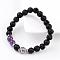 Natural Lava Rock Bead Stretch Bracelets, with Natural Amethyst Beads and Alloy 3D Buddha Head Beads, Antique Silver, 55mm