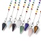 Natural & Synthetic Gemstone Hexagonal Pointed Dowsing Pendulums, with Chakra Mixed Stone and Alloy Findings, Cone/Spike, Platinum, 266mm, Hole: 1.6mm