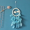 Woven Net/Web with Feather Hanging Ornaments, Cloud Flower for Home Wall Hanging Decor, Deep Sky Blue, 570mm