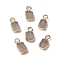 Natural Rose Quartz Rectangle Charms, with Golden Tone Brass Edge, 9.5x5x2.5mm, Hole: 2mm