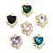 Rack Plating Alloy Rhinestone Charms, Lead Free & Cadmium Free & Nickel Free, Heart, Mixed Color, Golden, 13.5x11x5mm, Hole: 1.2mm