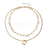 PVD Vacuum Plating 304 Stainless Steel Double Chains Multi Layered Necklace with Ring Charm for Women STAS-E155-17G-1