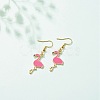 Deep Pink Enamel Flamingo Dangle Earrings EJEW-JE04969-3