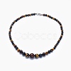 Natural Tiger Eye Graduated Beads Necklaces and Bracelets Jewelry Sets SJEW-L132-09-2