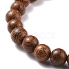 Natural Wood & Gemstone Round Beaded Stretch Bracelet with Alloy Tree Charm BJEW-JB08100-7