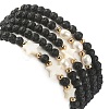 5Pcs 5 Style Natural Lava Rock & Pearl & Shell Star Beaded Stretch Bracelets Set BJEW-JB09495-03-4