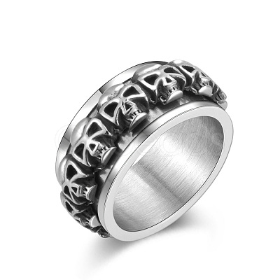 Stainless Steel Skull Rotatable Finger Ring SKUL-PW0002-040B-AS-1