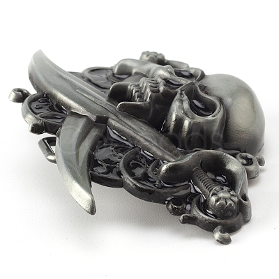 Tibetan Style Double Knife Demon Head Skull Alloy Belt Buckle PW-WGD8EEE-01-1