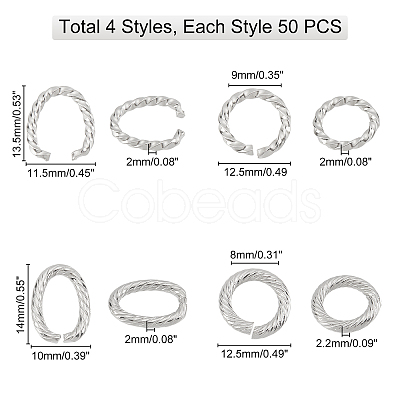 DICOSMETIC 200Pcs 4 Style 304 Stainless Steel Jump Rings STAS-DC0005-83-1