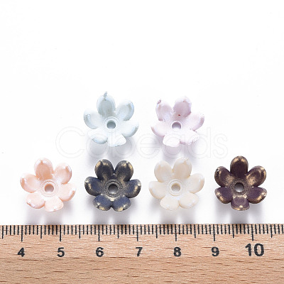 6-Petal Spray Painted Acrylic Bead Caps MACR-S373-46J-1