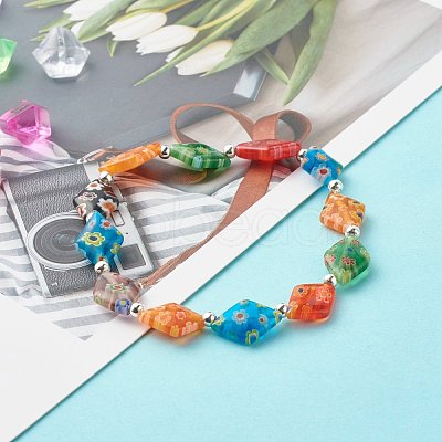 Handmade Millefiori Lampwork Beads Stretch Bracelet for Teen Girl Women Gift BJEW-JB06847-05-1