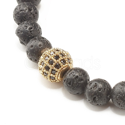 Natural Lava Rock & Cubic Zirconia Round Beads Stretch Bracelet BJEW-JB07200-1