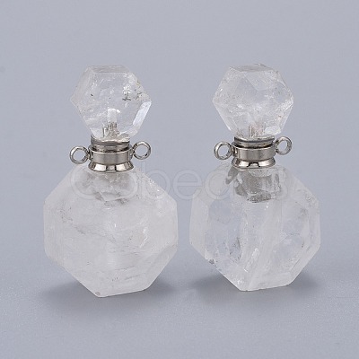 Faceted Natural Quartz Crystal Openable Perfume Bottle Pendants G-I287-06P-A-1