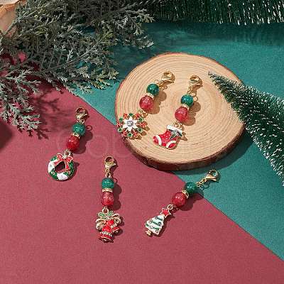 Christmas Theme Alloy Enamel Pendant Decorations HJEW-JM01136-1