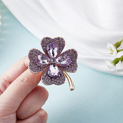 Cubic Zirconia Clover Brooch Pin JBR105D-1