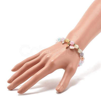 Candy Color Round Beaded Stretch Bracelet with Heart Star Carrot Charm for Women BJEW-JB07636-03-1