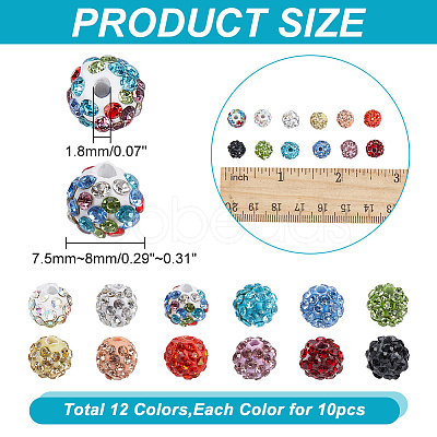 ARRICRAFT 120Pcs 12 Colors Rhinestone Pave Disco Ball Beads RB-AR0003-14A-1