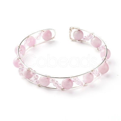 Natural Rose Quartz Beads Reiki Healing Cuff Bangle X1-BJEW-TA00023-01-1