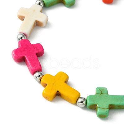 Synthetic Turquoise Cross Beaded Stretch Bracelets BJEW-TA00399-1