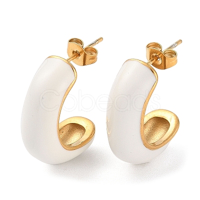 Ion Plating(IP) 304 Stainless Steel Arch Stud Earrings with Enamel for Women EJEW-A104-27G-01-1