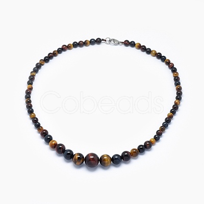 Natural Tiger Eye Graduated Beads Necklaces and Bracelets Jewelry Sets SJEW-L132-09-1