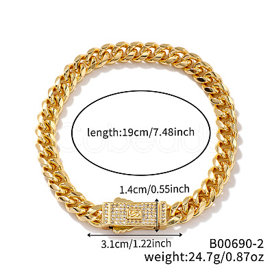 Luxurious Classic Brass Clear Cubic Zirconia Curb Bracelets for Women CS9199-2-1