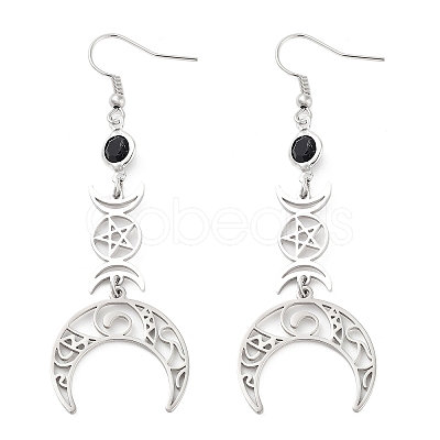 304 Stainless Steel with Rhinestone Dangle Earrings EJEW-Q802-03P-1