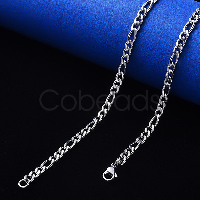 Non-Tarnish 304 Stainless Steel Figaro Chain Necklaces NJEW-S420-003B-P-1