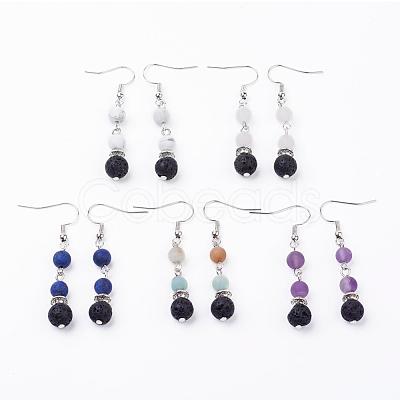 Frosted Natural Gemstone Dangle Earrings EJEW-JE02456-1