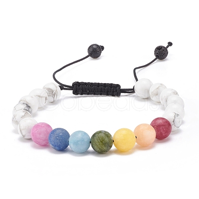 Natural Howlite & Mixed Stone Round Braided Bead Bracelet for Women BJEW-JB08385-02-1